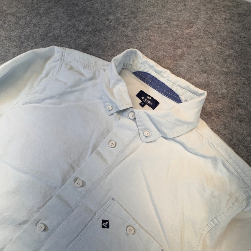 Sperry Mens Light Blue Long Sleeve Button Down‎ Oxford Shirt XL Pocket Logo